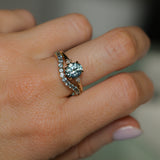 1.77ct Oval Precision Cut Parti Light Teal Montana Sapphire and Princess Cut Diamond Rapids Low Profile Ring in 14k Yellow Gold
