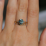1.77ct Oval Precision Cut Parti Light Teal Montana Sapphire and Princess Cut Diamond Rapids Low Profile Ring in 14k Yellow Gold