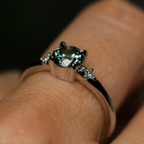 0.85ct Round Untreated Nigerian Sapphire and Princess Cut Diamond Rapids Low Profile Ring in 14k White Gold