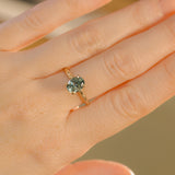 1.58ct Oval Untreated Light Blue Montana Sapphire Evergreen Carved 4 Prong Solitaire in 14k Yellow Gold