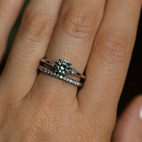 0.85ct Round Untreated Nigerian Sapphire and Princess Cut Diamond Rapids Low Profile Ring in 14k White Gold
