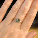 1.58ct Oval Untreated Light Blue Montana Sapphire Evergreen Carved 4 Prong Solitaire in 14k Yellow Gold