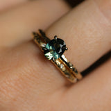1.00ct Oval Untreated Nigerian Sapphire Evergreen Carved Solitaire in 14k Yellow Gold
