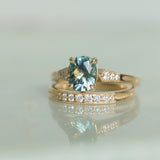 1.74ct Fancy Elongated Cushion Parti Teal Blue Montana Sapphire and Diamond Vintage Cathedral 4 Prong Solitaire in 14k Yellow