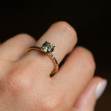 1.34ct Round Precision Cut Montana Sapphire 4 Prong Solitaire Evergreen Ring in 14k Yellow Gold