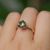 1.56ct Round Australian Parti Green Sapphire Lotus Solitaire in 14k Yellow Gold