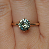 1.56ct Round Australian Parti Green Sapphire Lotus Solitaire in 14k Yellow Gold