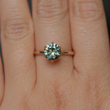 1.56ct Round Australian Parti Green Sapphire Lotus Solitaire in 14k Yellow Gold