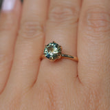 1.56ct Round Australian Parti Green Sapphire Lotus Solitaire in 14k Yellow Gold