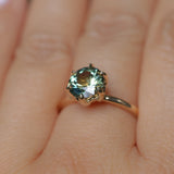 1.56ct Round Australian Parti Green Sapphire Lotus Solitaire in 14k Yellow Gold
