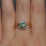 1.56ct Round Australian Parti Green Sapphire Lotus Solitaire in 14k Yellow Gold