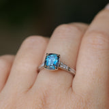 2.03ct Elongated Cushion Madagascar Sapphire and Diamond Vintage Cathedral Four Prong Ring in 14k White Gold