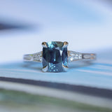 2.03ct Elongated Cushion Madagascar Sapphire and Diamond Vintage Cathedral Four Prong Ring in 14k White Gold