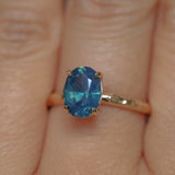 1.92ct Silky Teal Oval Nigerian Sapphire Evergreen Carved Solitaire in 14k Yellow Gold