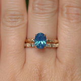 1.92ct Silky Teal Oval Nigerian Sapphire Evergreen Carved Solitaire in 14k Yellow Gold