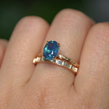 1.92ct Silky Teal Oval Nigerian Sapphire Evergreen Carved Solitaire in 14k Yellow Gold