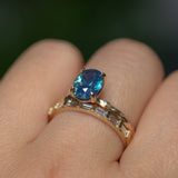 1.92ct Silky Teal Oval Nigerian Sapphire Evergreen Carved Solitaire in 14k Yellow Gold