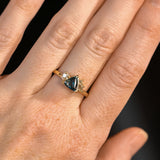1.04ct Untreated Color Shifting Songean Trillion Sapphire and Antique Diamond Mountainscape Ring in 14k Yellow Gold