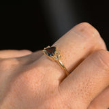 1.04ct Untreated Color Shifting Songean Trillion Sapphire and Antique Diamond Mountainscape Ring in 14k Yellow Gold