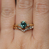 1.41ct Oval Teal Parti Montana Sapphire and Princess Cut Diamond Rapids Low Profile Ring in 18k Yellow Gold