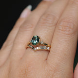 1.41ct Oval Teal Parti Montana Sapphire and Princess Cut Diamond Rapids Low Profile Ring in 18k Yellow Gold