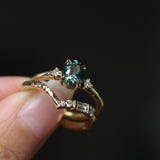 1.41ct Oval Teal Parti Montana Sapphire and Princess Cut Diamond Rapids Low Profile Ring in 18k Yellow Gold