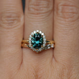 2.32ct Oval Teal Songean Sapphire Antique-Style Diamond Halo Ring in 18k Yellow Gold