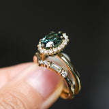 2.32ct Oval Teal Songean Sapphire Antique-Style Diamond Halo Ring in 18k Yellow Gold