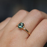 1.41ct Oval Teal Parti Montana Sapphire and Princess Cut Diamond Rapids Low Profile Ring in 18k Yellow Gold