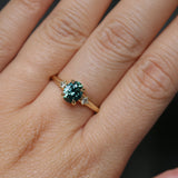 1.41ct Oval Teal Parti Montana Sapphire and Princess Cut Diamond Rapids Low Profile Ring in 18k Yellow Gold