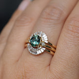 1.41ct Oval Teal Parti Montana Sapphire and Princess Cut Diamond Rapids Low Profile Ring in 18k Yellow Gold