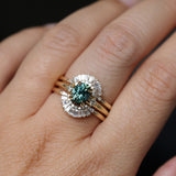 1.41ct Oval Teal Parti Montana Sapphire and Princess Cut Diamond Rapids Low Profile Ring in 18k Yellow Gold