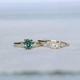 1.41ct Oval Teal Parti Montana Sapphire and Princess Cut Diamond Rapids Low Profile Ring in 18k Yellow Gold
