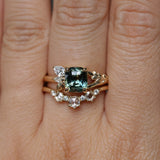 1.75ct Multicolor Cushion Cut Madagascar Sapphire in Wandering Vine Low Profile 4 Prong Setting with Diamonds in 14k Yellow