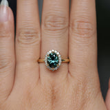 2.32ct Oval Teal Songean Sapphire Antique-Style Diamond Halo Ring in 18k Yellow Gold