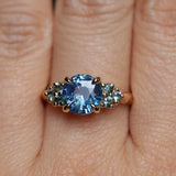2.59ct Untreated GIA Blue Sapphire and Teal Sapphire Diamond Cluster Evergreen Ring in 14k Yellow Gold