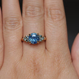 2.59ct Untreated GIA Blue Sapphire and Teal Sapphire Diamond Cluster Evergreen Ring in 14k Yellow Gold