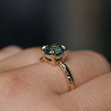 2.06ct Round Untreated Teal Montana Sapphire Hidden Halo Low Profile Evergreen Carved Four Prong Solitaire in 14k Yellow Gold