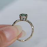 2.06ct Round Untreated Teal Montana Sapphire Hidden Halo Low Profile Evergreen Carved Four Prong Solitaire in 14k Yellow Gold