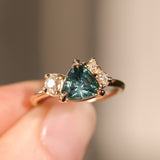 1.23ct Teal Montana Sapphire and Genuine Antique Diamond Mountainscape Ring in 14k Yellow Gold
