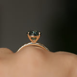 1.97ct Round Precision Cut Montana Sapphire 4 Prong Solitaire Evergreen Ring in 14k Yellow Gold