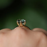 3.01ct Round GIA Teal Montana Sapphire Low Profile Six Prong Split Shank Solitaire in 18k Yellow Gold