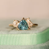 1.23ct Teal Montana Sapphire and Genuine Antique Diamond Mountainscape Ring in 14k Yellow Gold