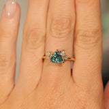 1.23ct Teal Montana Sapphire and Genuine Antique Diamond Mountainscape Ring in 14k Yellow Gold