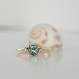 0.93ct Round Seafoam Montana Sapphire and Princess Cut Diamond Rapids Low Profile Ring in 14k Yellow Gold