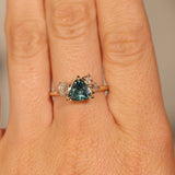 1.23ct Teal Montana Sapphire and Genuine Antique Diamond Mountainscape Ring in 14k Yellow Gold