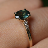 1.27ct Oval Untreated Parti Sapphire and Diamond Vintage Cathedral Four Prong Ring in 14k Yellow Gold