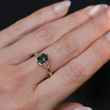 1.10ct Fantasy Cut Kenyan Sapphire and Diamond Milgrain Three Stone Low Profile Ring in 14k Yellow Gold