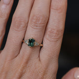 1.10ct Fantasy Cut Kenyan Sapphire and Diamond Milgrain Three Stone Low Profile Ring in 14k Yellow Gold