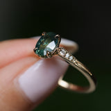 1.27ct Oval Untreated Parti Sapphire and Diamond Vintage Cathedral Four Prong Ring in 14k Yellow Gold